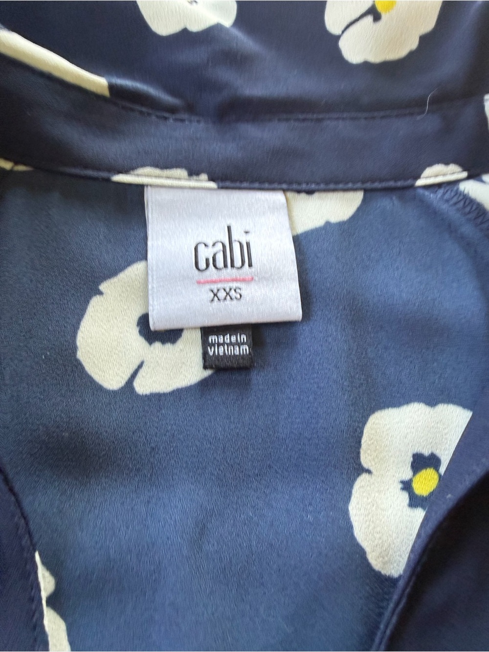 CAbi Navy Floral Top with Cream and Yellow Accents